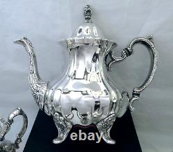 1960 Towle Silver Grand Duchess Rococo Ornate Footed Scalloped Coffee & Tea Set