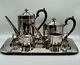 1960's 5pc Tea & Coffee Service By Lunt Silver Plate Fluted Engraved /b
