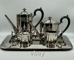 1960's 5pc Tea & Coffee Service By Lunt Silver Plate Fluted Engraved /b