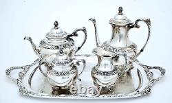 1966 Heritage Midcentury Chased Ornate 1847 Rogers Tea & Coffee Set W /tray 5 Pc