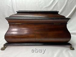 19c Antique LARGE FRENCH EMPIRE MAHOGANY FLAME FOOTED SARCOPHAGUS TEA CADDY