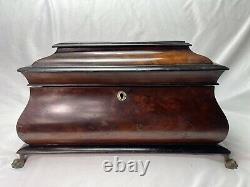19c Antique LARGE FRENCH EMPIRE MAHOGANY FLAME FOOTED SARCOPHAGUS TEA CADDY