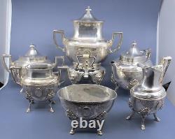 19c HALL ELTON Treble Plate 6 pc Tea Set Urn Samovar MEDALLION 1867 Wallingford