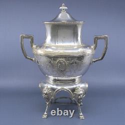 19c HALL ELTON Treble Plate 6 pc Tea Set Urn Samovar MEDALLION 1867 Wallingford