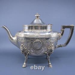 19c HALL ELTON Treble Plate 6 pc Tea Set Urn Samovar MEDALLION 1867 Wallingford