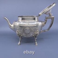 19c HALL ELTON Treble Plate 6 pc Tea Set Urn Samovar MEDALLION 1867 Wallingford