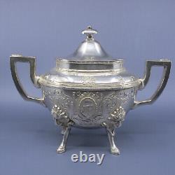 19c HALL ELTON Treble Plate 6 pc Tea Set Urn Samovar MEDALLION 1867 Wallingford