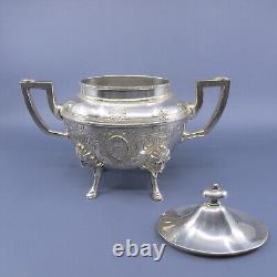 19c HALL ELTON Treble Plate 6 pc Tea Set Urn Samovar MEDALLION 1867 Wallingford