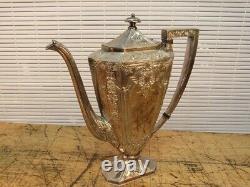 19thC VICTORIAN BARBOUR BROS SILVER PLATE REPOUSSE 3 PIECE COFFEE OR TEA SERVICE