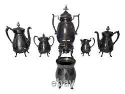 19th C. Antique 6 Piece Manhattan Plate Co Silver Plated Coffee Tea Service Set