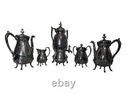 19th C. Antique 6 Piece Manhattan Plate Co Silver Plated Coffee Tea Service Set