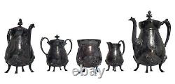 19th C. Antique 6 Piece Manhattan Plate Co Silver Plated Coffee Tea Service Set