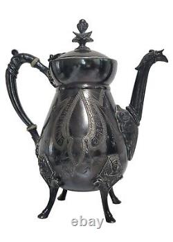 19th C. Antique 6 Piece Manhattan Plate Co Silver Plated Coffee Tea Service Set