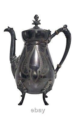 19th C. Antique 6 Piece Manhattan Plate Co Silver Plated Coffee Tea Service Set