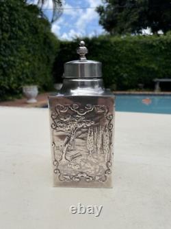 19th Cent. Silver Plate European Classic Ornate Repousse Hallmarked Tea Caddy