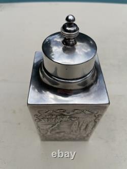 19th Cent. Silver Plate European Classic Ornate Repousse Hallmarked Tea Caddy