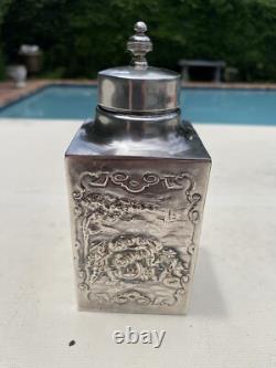 19th Cent. Silver Plate European Classic Ornate Repousse Hallmarked Tea Caddy