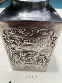 19th Cent. Silver Plate European Classic Ornate Repousse Hallmarked Tea Caddy