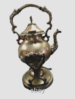 19th Century French Christofle Silver Plate Samovar Tilting Tea Pot Floral