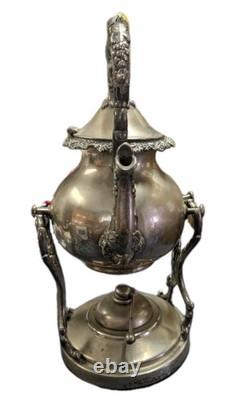 19th Century French Christofle Silver Plate Samovar Tilting Tea Pot Floral