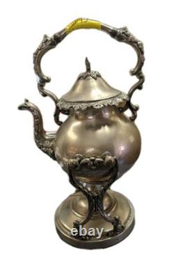 19th Century French Christofle Silver Plate Samovar Tilting Tea Pot Floral