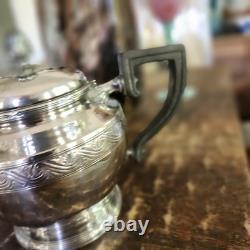 19th Century French Christofle Silver Plate Teapot Tea Pot with Black Handle