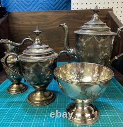 19th Century Victorian Floral Patterned Silver Plated Tea Set