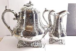 19th century Monogramed Silver Plate Tea pot and Milk jug James Dixon &Son 1850s