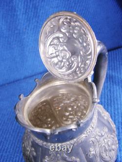 19thc Meriden Ornate Repousse Silverplate 4 Pc Tea Set -Teapot Sugar Creamer Etc