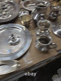 20 lb LOT- Mixed Vintage Silver Plate Tea parts dishes server trays
