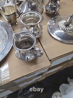 20 lb LOT- Mixed Vintage Silver Plate Tea parts dishes server trays