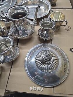 20 lb LOT- Mixed Vintage Silver Plate Tea parts dishes server trays