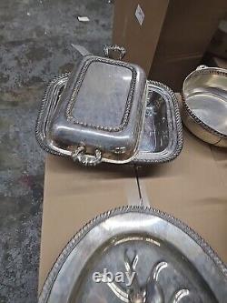 20 lb LOT- Mixed Vintage Silver Plate Tea parts dishes server trays