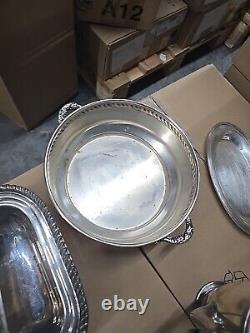 20 lb LOT- Mixed Vintage Silver Plate Tea parts dishes server trays
