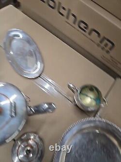 20 lb LOT- Mixed Vintage Silver Plate Tea parts dishes server trays