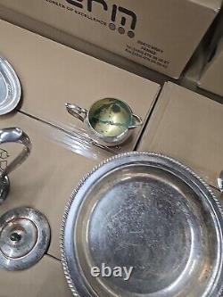 20 lb LOT- Mixed Vintage Silver Plate Tea parts dishes server trays