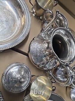 20 lb LOT- Mixed Vintage Silver Plate Tea parts dishes server trays