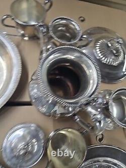 20 lb LOT- Mixed Vintage Silver Plate Tea parts dishes server trays