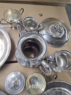 20 lb LOT- Mixed Vintage Silver Plate Tea parts dishes server trays