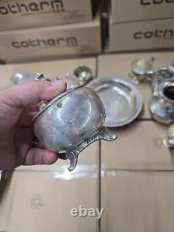 20 lb LOT- Mixed Vintage Silver Plate Tea parts dishes server trays