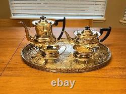 22 Inch Antique Viners Sheffield England Silver Plate Chased Tray & Tea Set