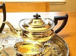 22 Inch Antique Viners Sheffield England Silver Plate Chased Tray & Tea Set