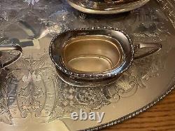 22 Inch Antique Viners Sheffield England Silver Plate Chased Tray & Tea Set