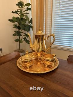 24K Gold Plated Tea Set by International Silver Co. VTG 4pc With Tray