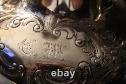 2 MERIDEN B CO 1998 Coffee/Tea Pot QUADRUPLE Silver Plate EMBOSSED CHASED CHALET
