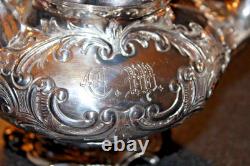 2 MERIDEN B CO 1998 Coffee/Tea Pot QUADRUPLE Silver Plate EMBOSSED CHASED CHALET