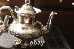 2 MERIDEN B CO 1998 Coffee/Tea Pot QUADRUPLE Silver Plate EMBOSSED CHASED CHALET