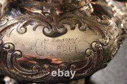 2 MERIDEN B CO 1998 Coffee/Tea Pot QUADRUPLE Silver Plate EMBOSSED CHASED CHALET