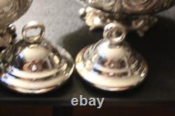 2 MERIDEN B CO 1998 Coffee/Tea Pot QUADRUPLE Silver Plate EMBOSSED CHASED CHALET