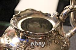 2 MERIDEN B CO 1998 Coffee/Tea Pot QUADRUPLE Silver Plate EMBOSSED CHASED CHALET